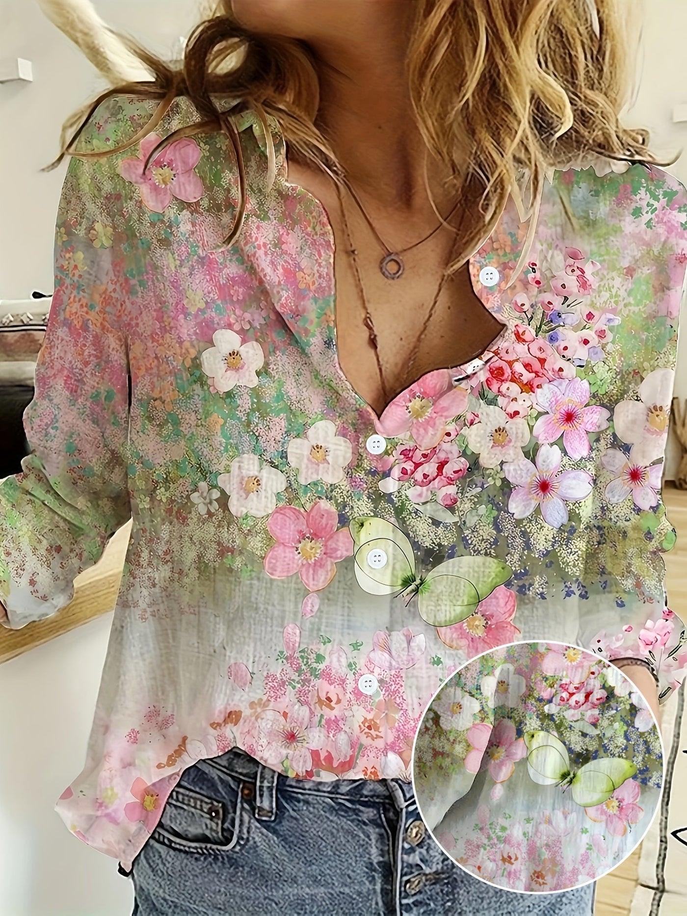 Blooming Elegance™ Floral Button-Up Blouse