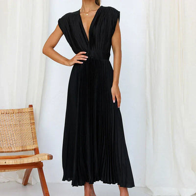 Brisa™ Draped V-Neck Pleated Skirt Dress