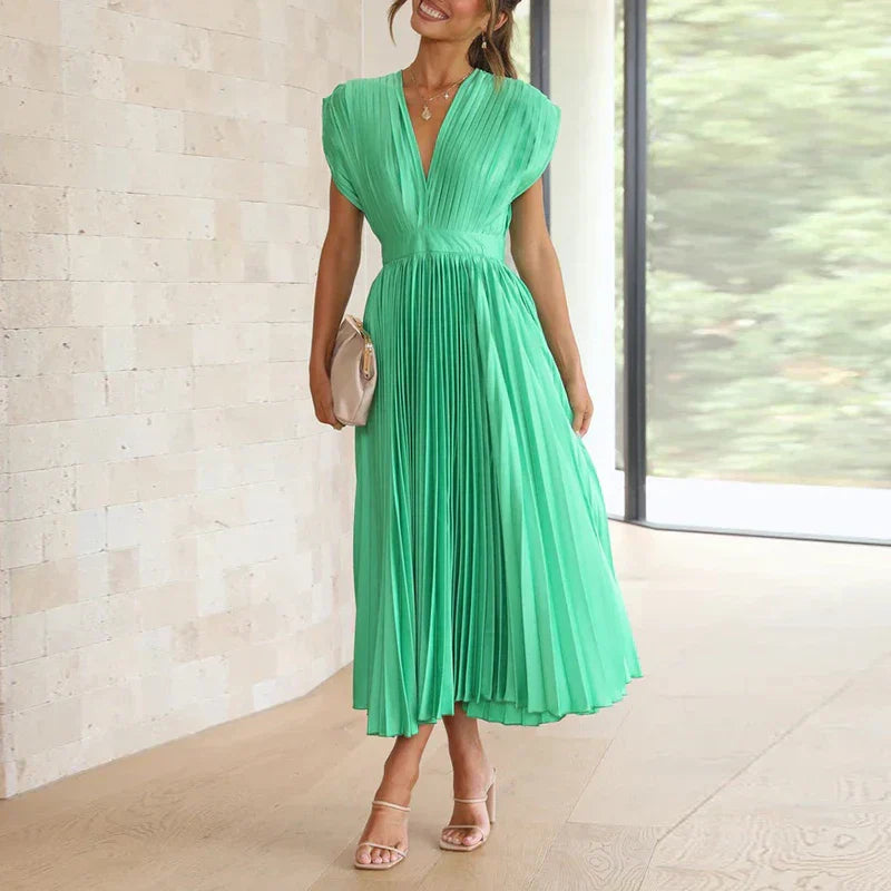 Brisa™ Draped V-Neck Pleated Skirt Dress