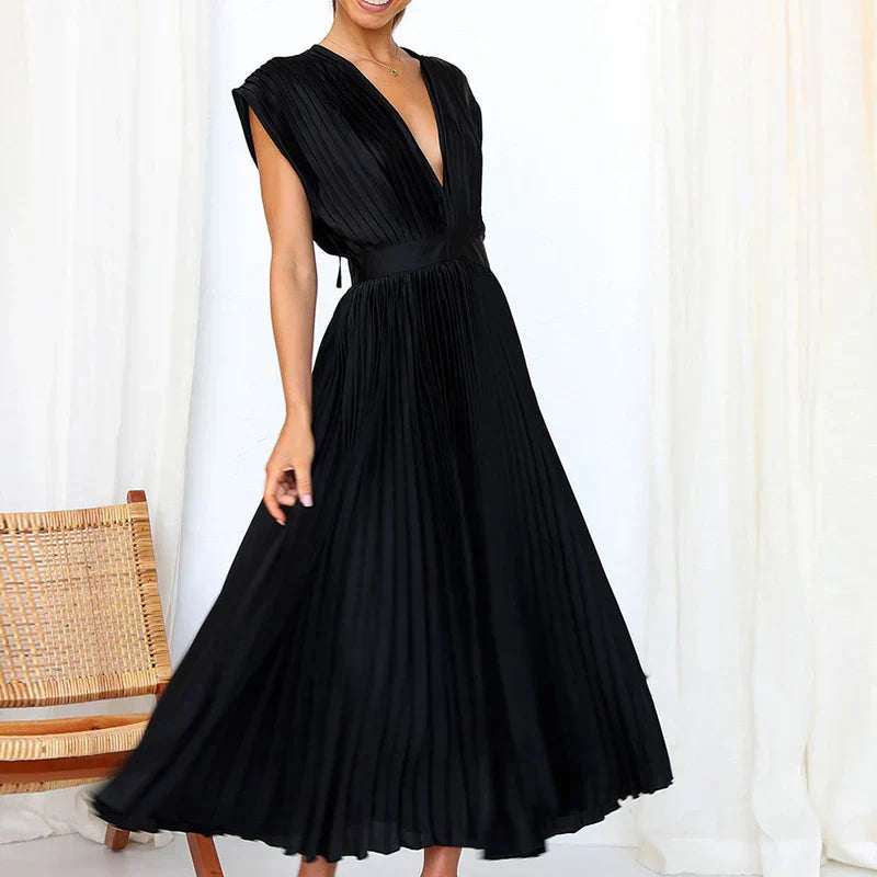 Brisa™ Draped V-Neck Pleated Skirt Dress