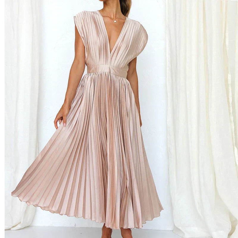 Brisa™ Draped V-Neck Pleated Skirt Dress