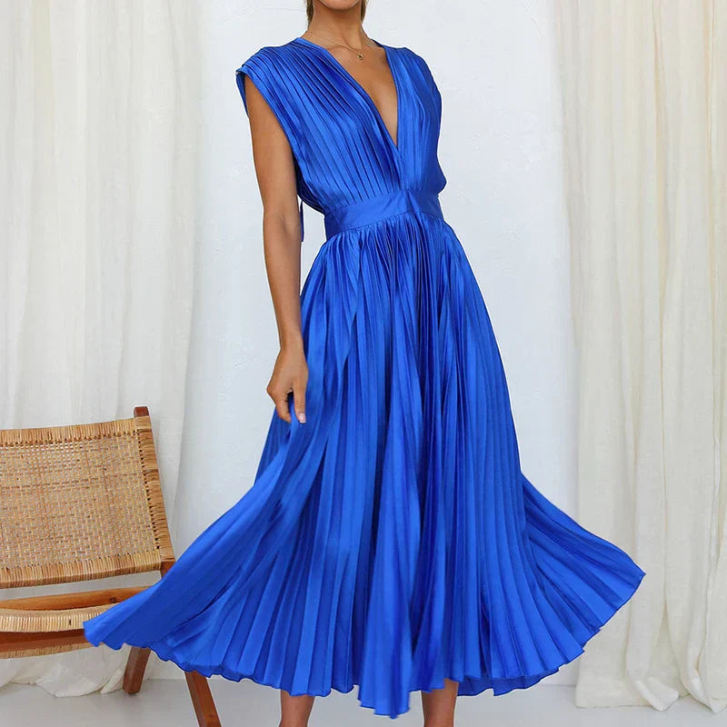 Brisa™ Draped V-Neck Pleated Skirt Dress