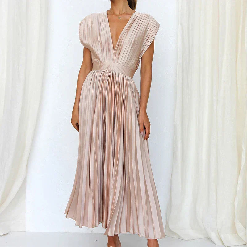 Brisa™ Draped V-Neck Pleated Skirt Dress