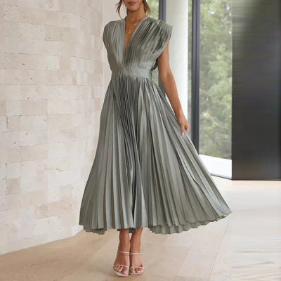 Brisa™ Draped V-Neck Pleated Skirt Dress