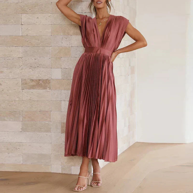 Brisa™ Draped V-Neck Pleated Skirt Dress