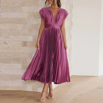 Brisa™ Draped V-Neck Pleated Skirt Dress