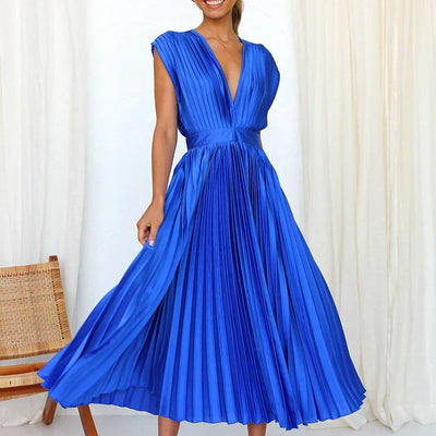 Brisa™ Draped V-Neck Pleated Skirt Dress