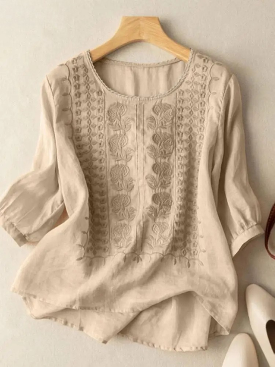 Amara™ Embroidered Linen Blouse