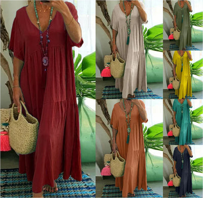 Stella™ Boho Cotton Linen Maxi Dress