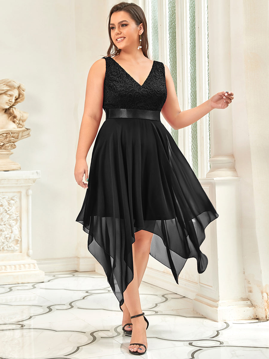 Leif™ | V-Neck A-Line Lace Chiffon Dress