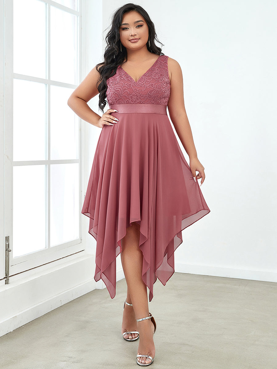 Leif™ | V-Neck A-Line Lace Chiffon Dress