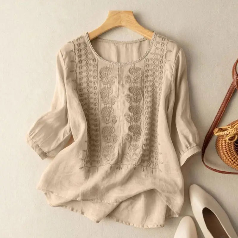 Amara™ Embroidered Linen Blouse