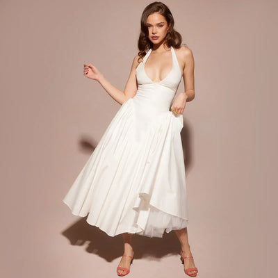 Caelin™ White Maxi Backless Dresses