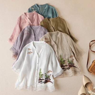 Thea™ Embroidered Linen Blouse