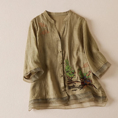 Thea™ Embroidered Linen Blouse