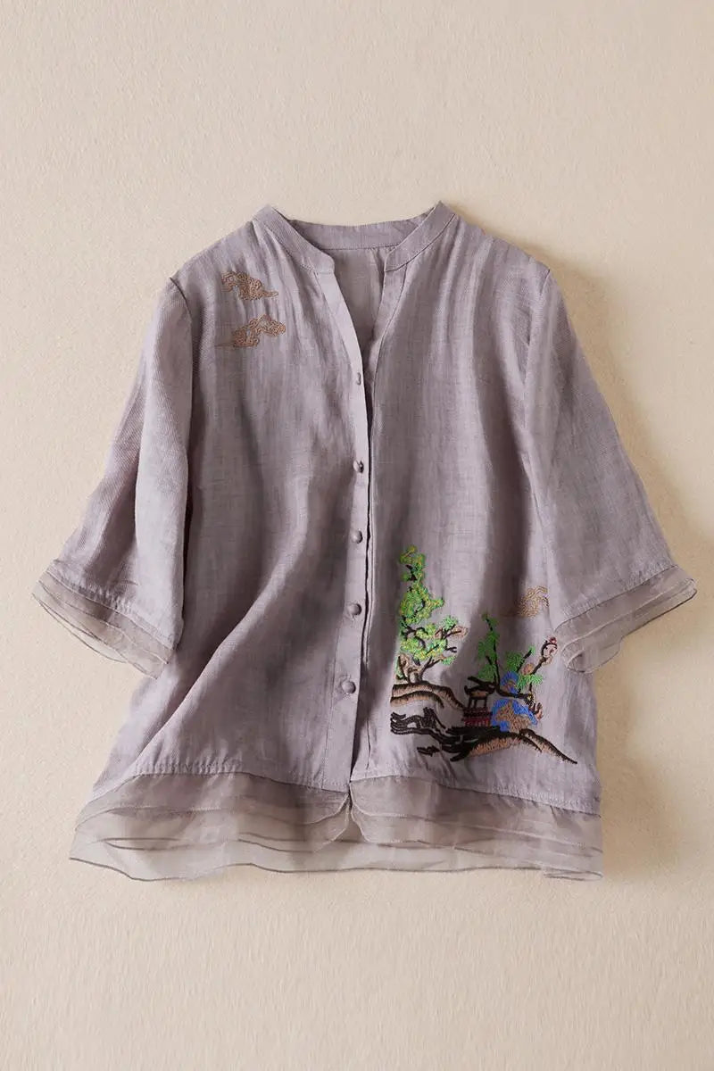 Thea™ Embroidered Linen Blouse