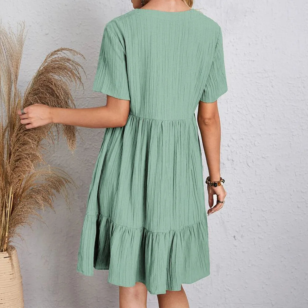 Lara™ Boho-Chic Ruffle Hem Dress