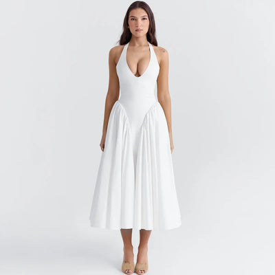 Caelin™ White Maxi Backless Dresses