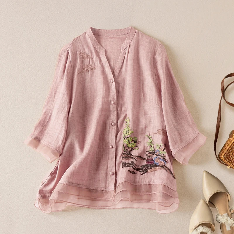 Thea™ Embroidered Linen Blouse