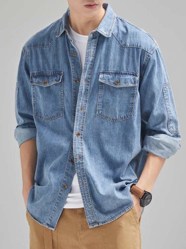 Drew™ - Vintage Denim Button-Up Shirt