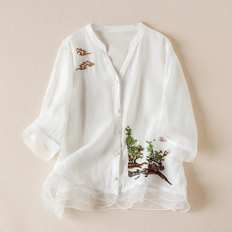 Thea™ Embroidered Linen Blouse