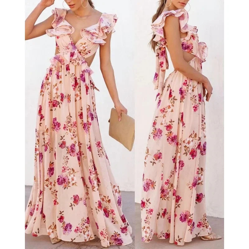 Pearl™ - Elegant Ruffled Floral Maxi Dress