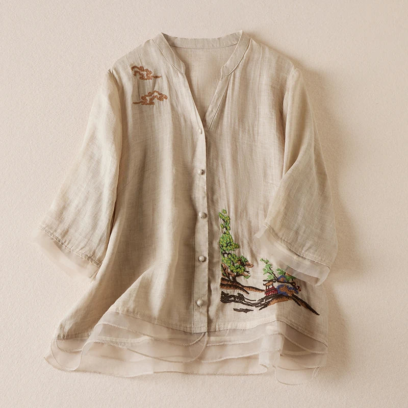 Thea™ Embroidered Linen Blouse