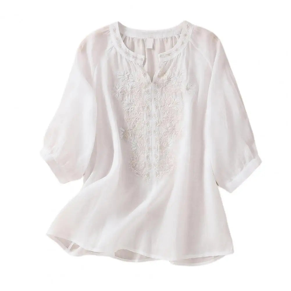 Maya™ Cotton Embroidered Boho Blouse