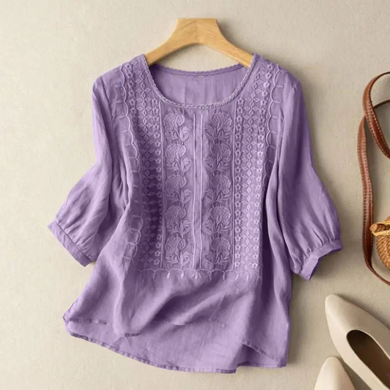 Amara™ Embroidered Linen Blouse