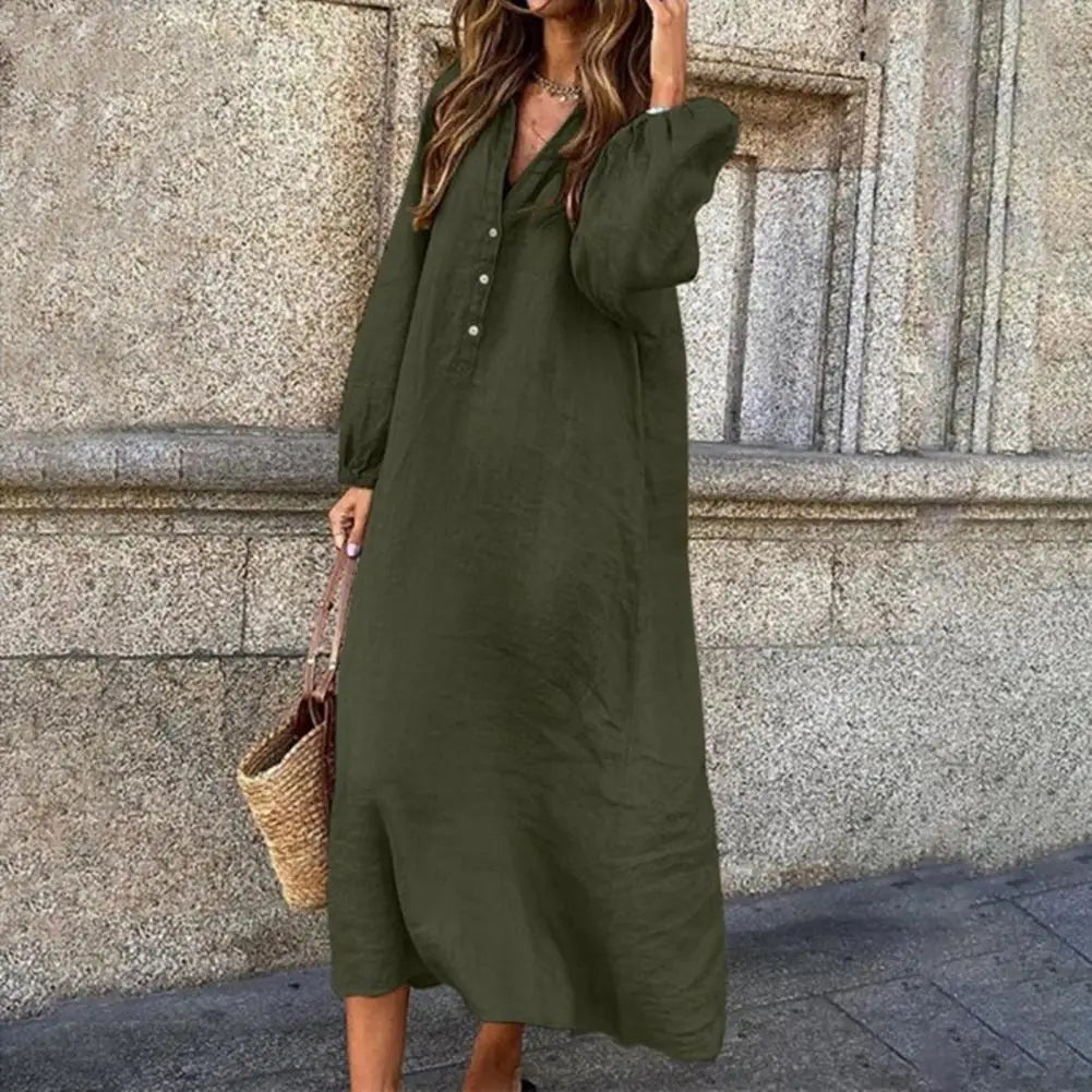 Elise™ Long-Sleeve Cotton-Linen Maxi Dress