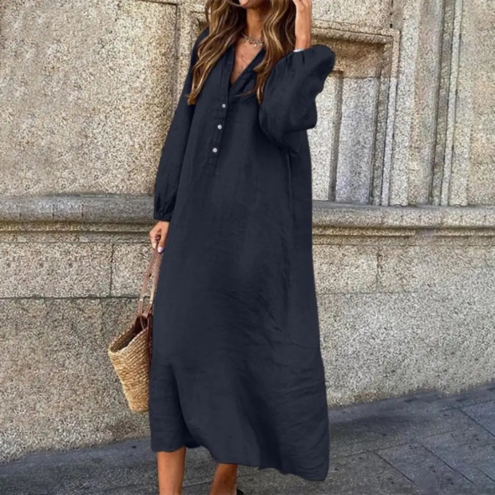 Elise™ Long-Sleeve Cotton-Linen Maxi Dress