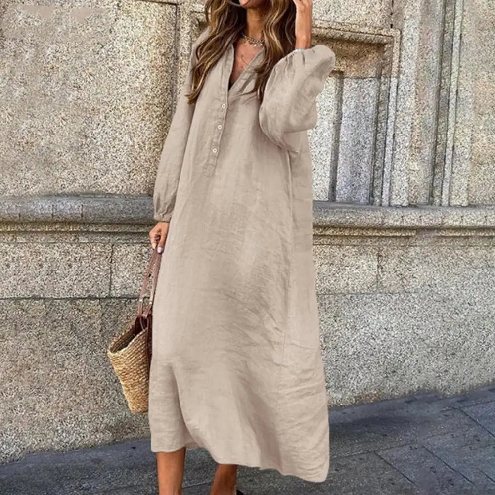 Elise™ Long-Sleeve Cotton-Linen Maxi Dress