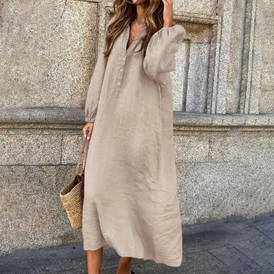 Elise™ Long-Sleeve Cotton-Linen Maxi Dress