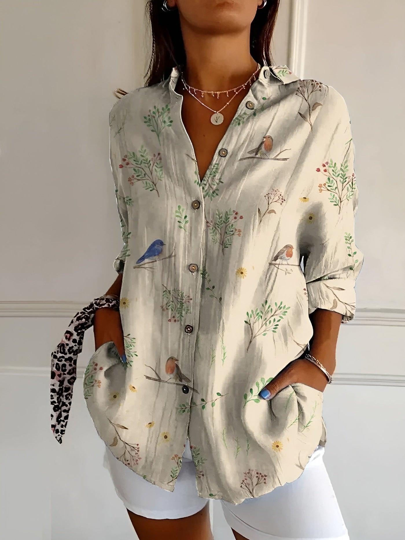 Sage Blossom™ Long Sleeve Floral Button-Up Shirt