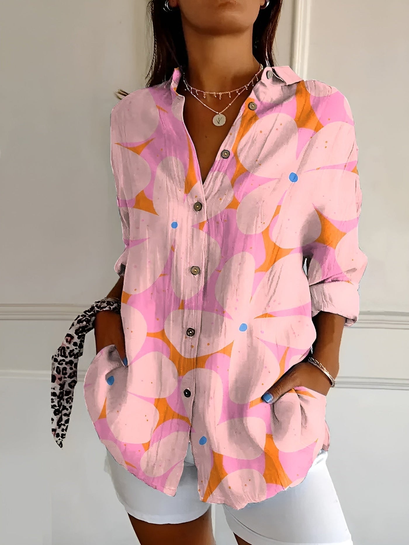 Sage Blossom™ Long Sleeve Floral Button-Up Shirt