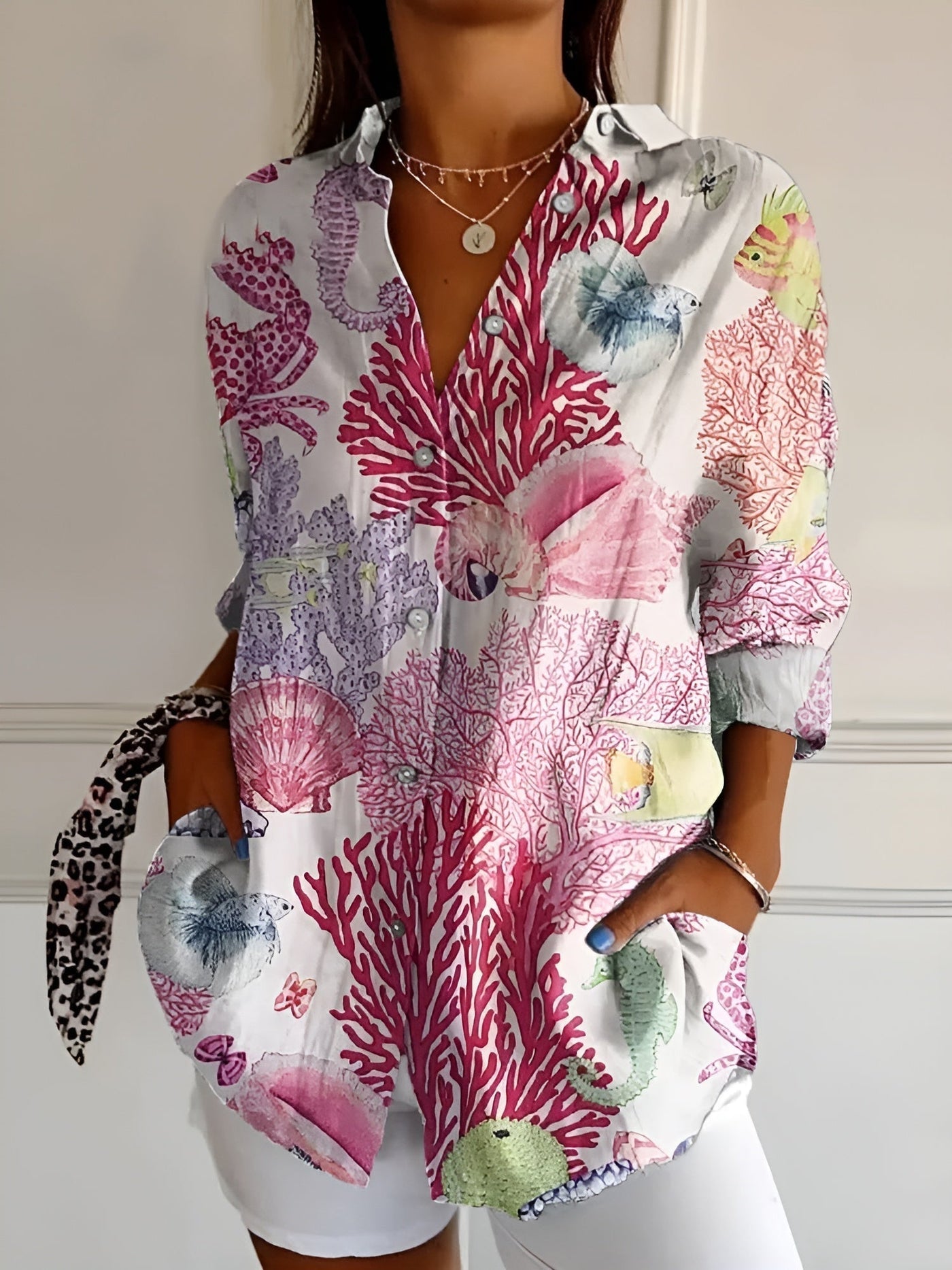 Sage Blossom™ Long Sleeve Floral Button-Up Shirt